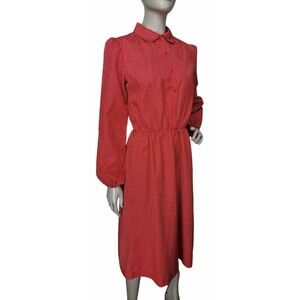 Vintage 70s Malouf of Dallas Red Polka-dot Balloon Sleeve Sheath Dress Size 10